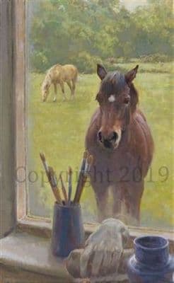 SOLD Horse Original Oil Painting 'Through the Studio Window' by Rosemary Sarah Welch WELEX-17