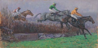 SOLD Horse racing Original 'Over The Sticks' by Malcolm Coward