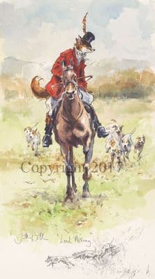 SOLD 'Hunting Hounds Humorous Original Watercolor 'Lead Astray' by Jonathan Walker