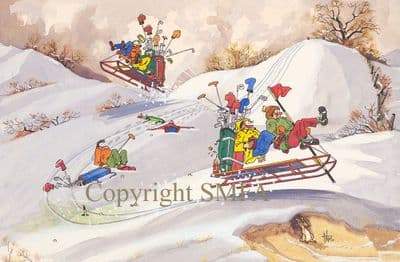 Sold Out Humorous Golf Pack of 10 Christmas Cards 'Coming Through' by Christopher Hope C630X