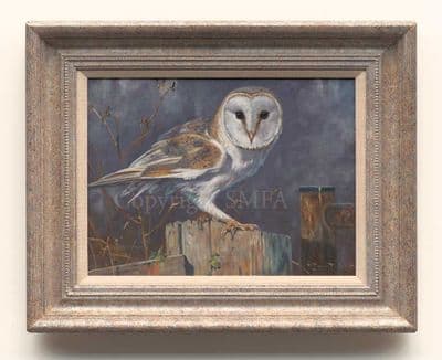SOLD. 'The Vantage Point' Original Barn Owl Painting by John Trickett