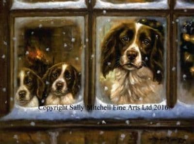Springer Spaniel and Puppies 'Christmas Eve' by John Trickett C182X