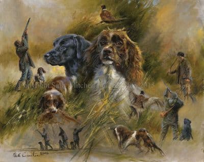 Springer Spaniel Black Labrador Limited Edition Print 'Game Shooting' by Mick Cawston