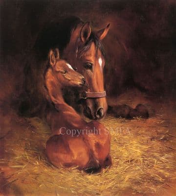 Stable Talk' Mare and Foal Equestrian Print by Jacqueline Stanhope