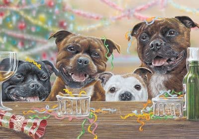 Staff Christmas Party' Pack of 10 Staffordshire Bull Terrier Christmas Cards by Paul Doyle C721x