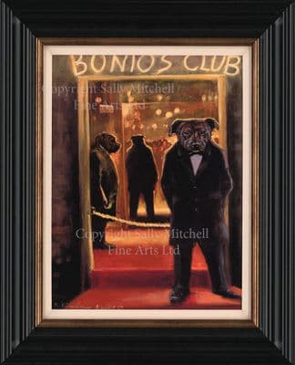 Staffordshire Bull Terrier Dressed Up Limited Edition Canvas Print 'Bonios Club'  by Mick Cawston
