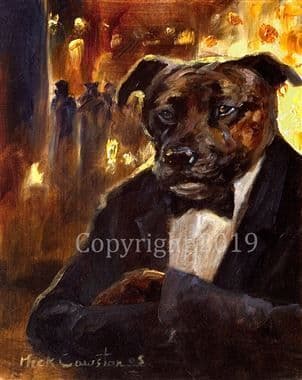 Staffordshire Bull Terrier Humorous Limited Edition Print 'The Bouncer' by Mick Cawston