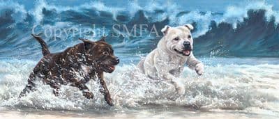 Staffordshire Bull Terrier Limited Edition Print 'Beach Boys' by Paul Doyle