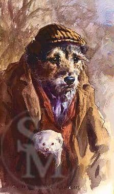 Terrier With Ferret Humorous Limited Edition Print 'The Warreners' by Jonathan Walker