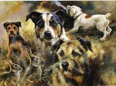 Terriers Blank Greetings Card 'Varmints' by Mick Cawston B113