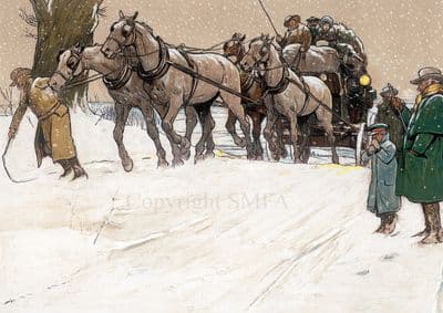 The Christmas Coach' Pack of 10 Coaching Christmas Cards by Cecil Aldin