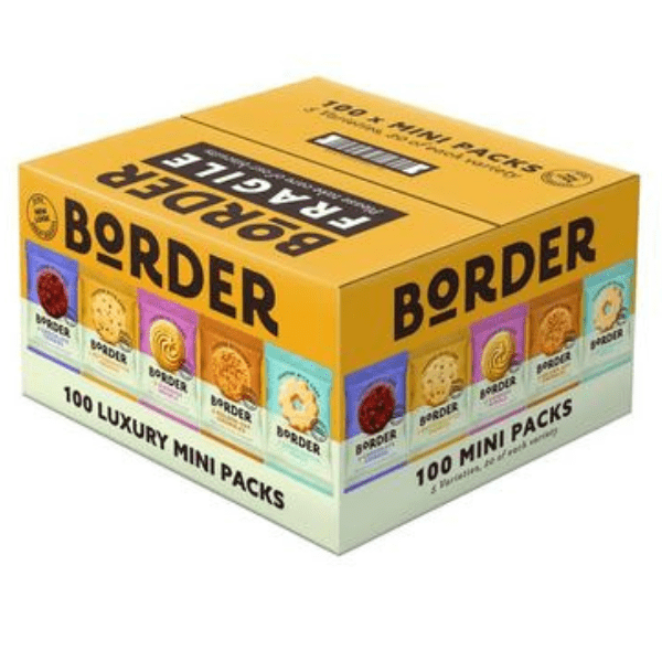 Borders Raspberry Biscuits BORDER BISCUITS - Premium Biscuit Brand 100 Mini Packs 5 Varieties