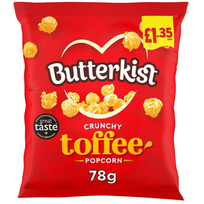 BUTTERKIST Crunchy Toffee Popcorn 15x78g PMP £1.35