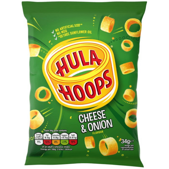HULA HOOPS Cheese & Onion Crisps 32x34g