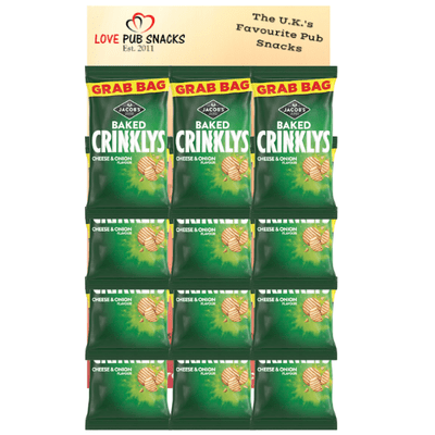 MINI CHEDDARS Crinklys Cheese & Onion Snacks Grab Bag Carded 12x45g