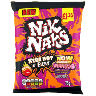 NIK NAKS Extra Hot & Fiery Snacks 20x75g PM £1.35