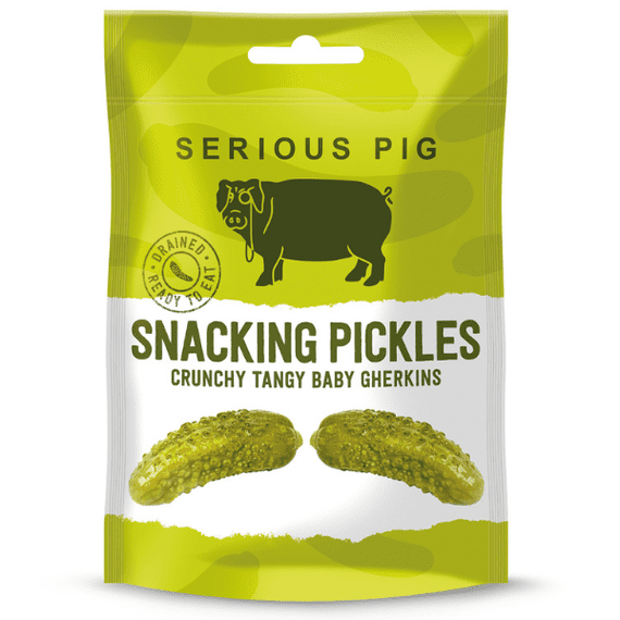 SERIOUS PIG Snacking Pickles Crunchy Tangy Baby Gherkins 24x40g