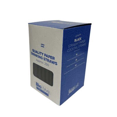 STRAWS Bio-Degradable Paper Cocktail Straws Black 140mm