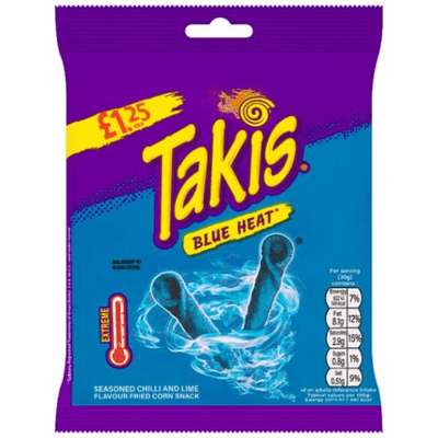 TAKIS Blue Heat Chilli & Lime Flavour Fried Corn Snack PM £1.25 21x55g