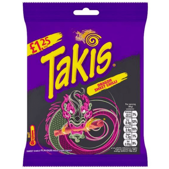 TAKIS Dragon Sweet Chilli Flavour Fried Corn Snack PM £1.25 21x55g