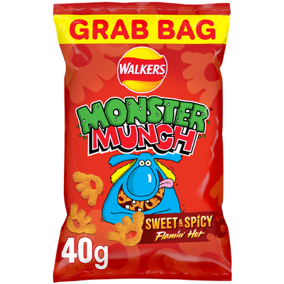 WALKERS Monster Munch Sweet & Spicy Flamin' Hot Snacks Grab Bag 35x40g