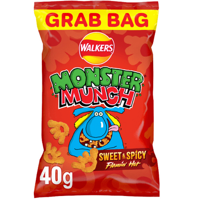 WALKERS Monster Munch Sweet & Spicy Flamin' Hot Snacks Grab Bag 35x40g