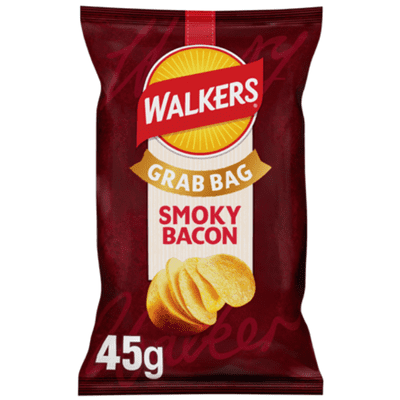 WALKERS Smoky Bacon Crisps Grab Bag  32x45g