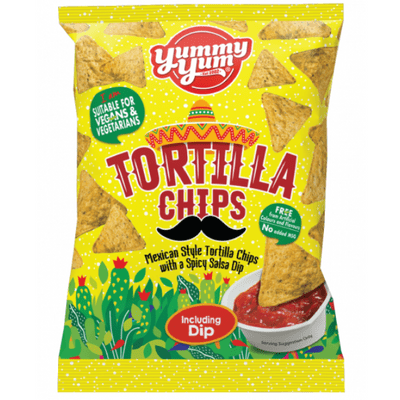 YUMMY YUM Mexican Style Tortilla Chips Including Spicy Salsa Dip 12x120g