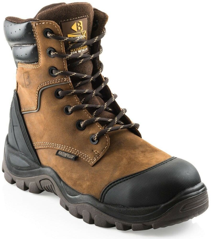 Buckler Waterproof Anti Scuff Safety Mens Brown Side Zip S3 Leather