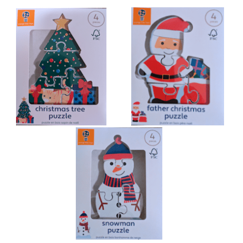 Christmas Wooden Puzzles  - Snowman  Christmas Tree & Father Christmas - 4 Piece Puzzles