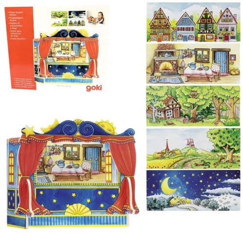 Goki Wooden FingerPuppet Theatre with 5 backdrops included - no puppets included