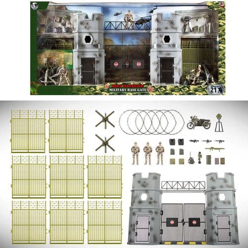 World Peacekeepers Military Base Gate Play Set Includes 3 Army Toy figures