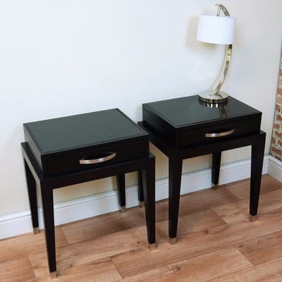 1 Modena Contemporary Matt Black Bedside / Lamp / End Table Glass Top Modern