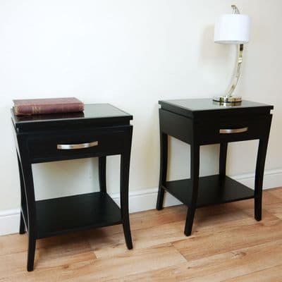 1 RV Astley Modena Contemporary Matt Black Bedside / Lamp / Side Table Glass Top