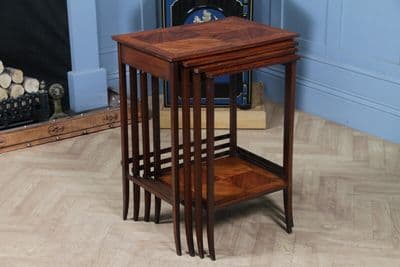 Antique 19thC French Louis Phillipe Nest of Four Solid Kingwood Inlaid Tables