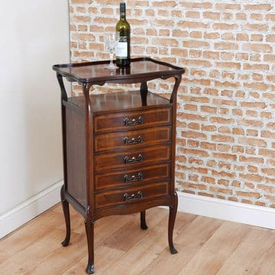 Antique Art Nouveau Edwardian Inlaid Mahogany Music Cabinet / Chest of 5 Drawers