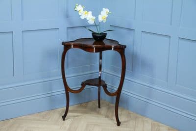 Antique Art Nouveau Edwardian Triangular Mahogany Hall Sofa Corner Lamp Table