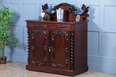 Antique C1830  Belgian Mahogany Carved Barley Twist Chiffonier Serving Sideboard