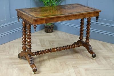 Antique Early Victorian Burr Walnut Barley Twist Occasional Hall Sofa Lamp Table