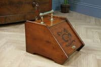 Antique Edwardian Art Nouveau Fireside Coal Purdonium Scuttle Box W/Liner Shovel