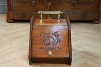 Antique Edwardian Art Nouveau Fireside Coal Purdonium Scuttle Box W/Liner Shovel
