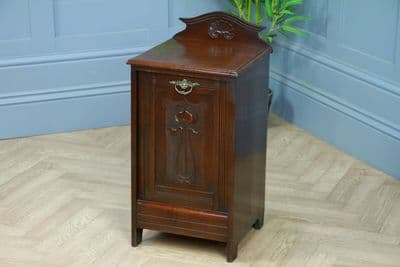 Antique Edwardian Art Nouveau Walnut Fireside Coal Purdonium Cabinet Scuttle