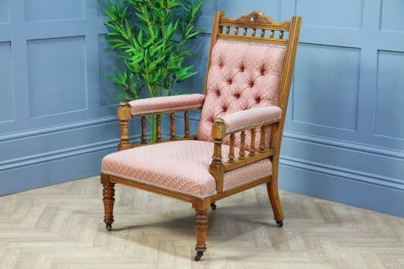 Antique Edwardian Carved Button Back Walnut Armchair Fireside Gents Chair C1900