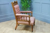 Antique Edwardian Carved Button Back Walnut Armchair Fireside Gents Chair C1900