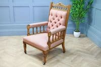 Antique Edwardian Carved Button Back Walnut Armchair Fireside Gents Chair C1900