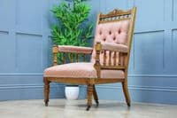 Antique Edwardian Carved Button Back Walnut Armchair Fireside Gents Chair C1900