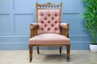 Antique Edwardian Carved Button Back Walnut Armchair Fireside Gents Chair C1900