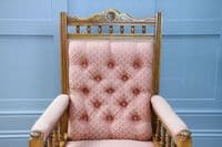 Antique Edwardian Carved Button Back Walnut Armchair Fireside Gents Chair C1900
