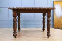 Antique Edwardian Carved Solid Oak 1 Leaf Wind Out Dining Table Restored C1880