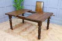 Antique Edwardian Carved Solid Oak 1 Leaf Wind Out Dining Table Restored C1880